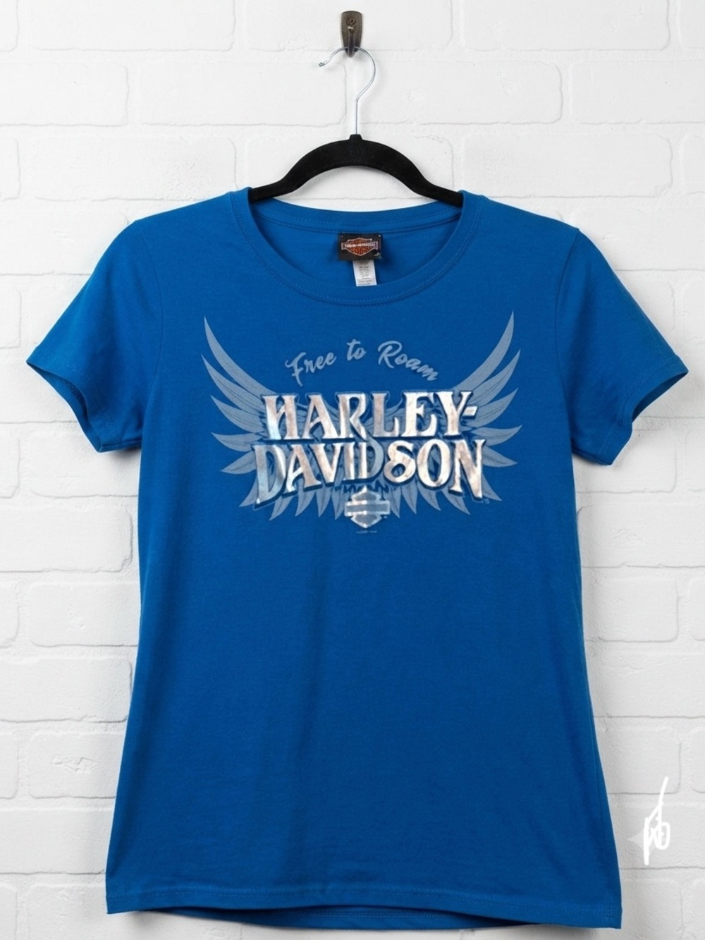 Harley-Davidson Royal Blue Tee with Silver and Gold Hologram Wing Graphic